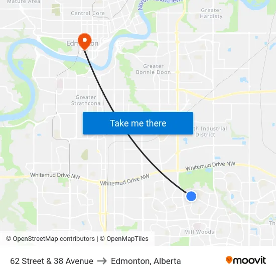 62 Street & 38 Avenue to Edmonton, Alberta map