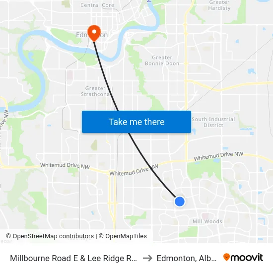 Millbourne Road E & Lee Ridge Road S to Edmonton, Alberta map