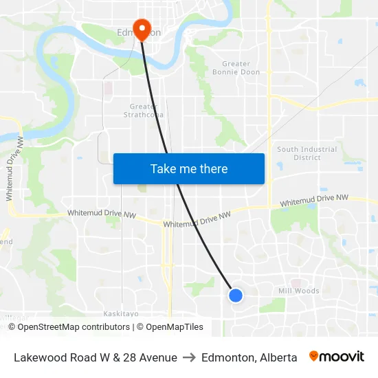 Lakewood Road W & 28 Avenue to Edmonton, Alberta map