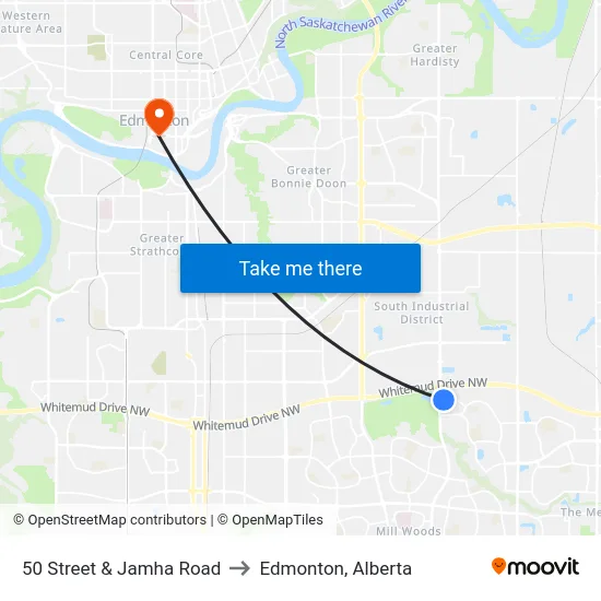 50 Street & Jamha Road to Edmonton, Alberta map