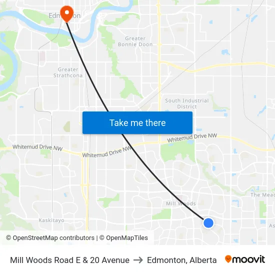Mill Woods Road E & 20 Avenue to Edmonton, Alberta map