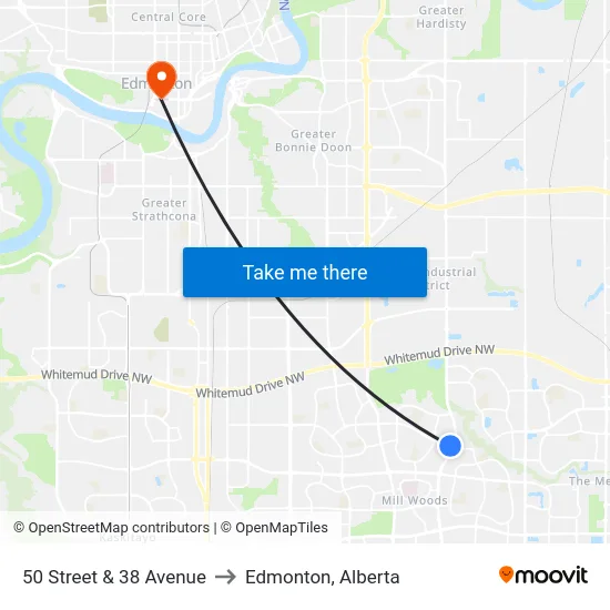 50 Street & 38 Avenue to Edmonton, Alberta map