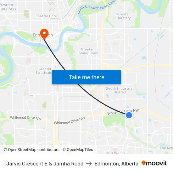 Jarvis Crescent E & Jamha Road to Edmonton, Alberta map