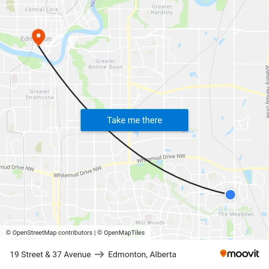 19 Street & 37 Avenue to Edmonton, Alberta map