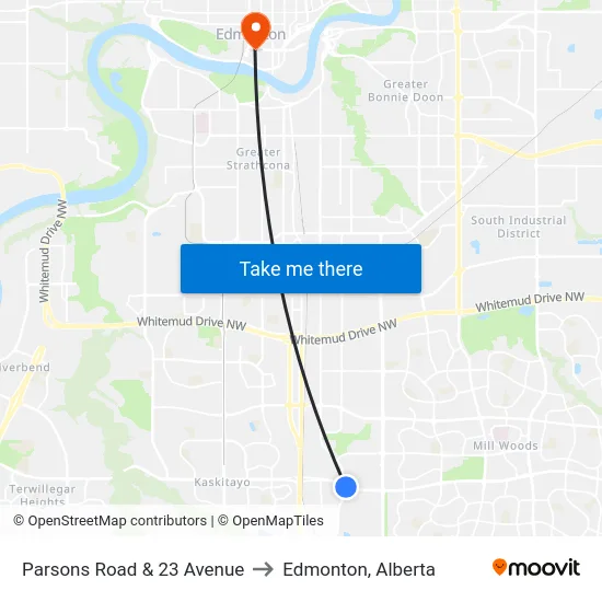 Parsons Road & 23 Avenue to Edmonton, Alberta map