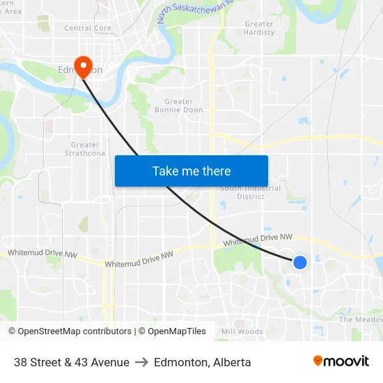 38 Street & 43 Avenue to Edmonton, Alberta map