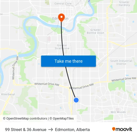 99 Street & 36 Avenue to Edmonton, Alberta map