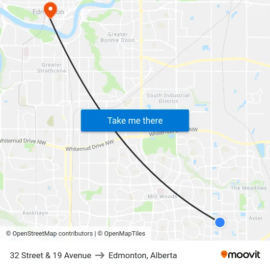 32 Street & 19 Avenue to Edmonton, Alberta map