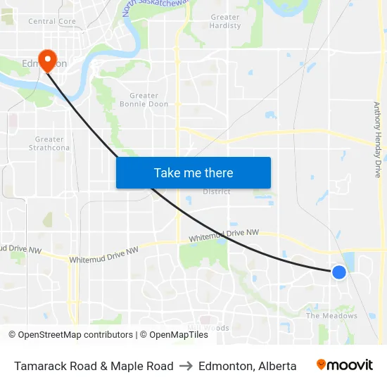Tamarack Road & Maple Road to Edmonton, Alberta map