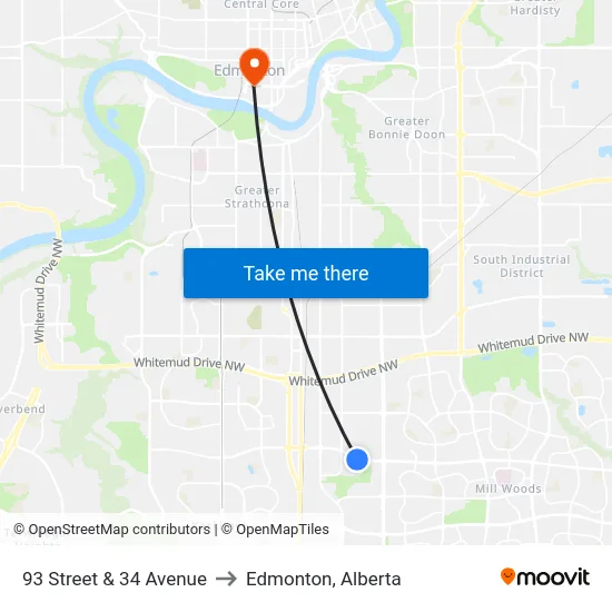 93 Street & 34 Avenue to Edmonton, Alberta map