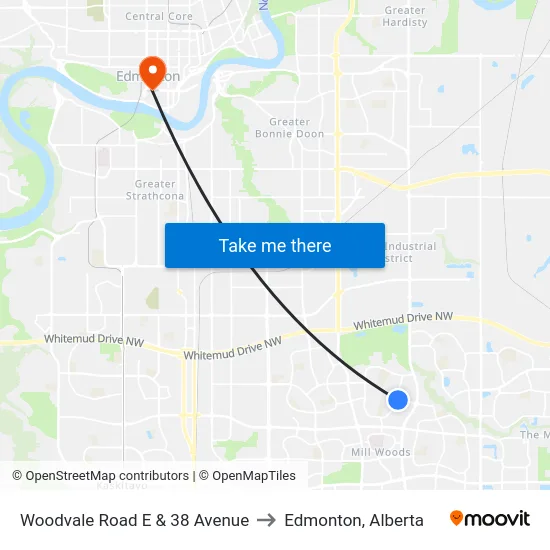 Woodvale Road E & 38 Avenue to Edmonton, Alberta map