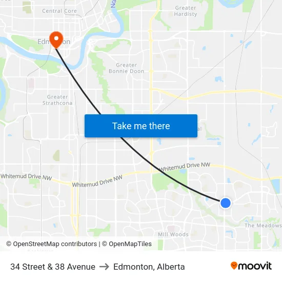 34 Street & 38 Avenue to Edmonton, Alberta map