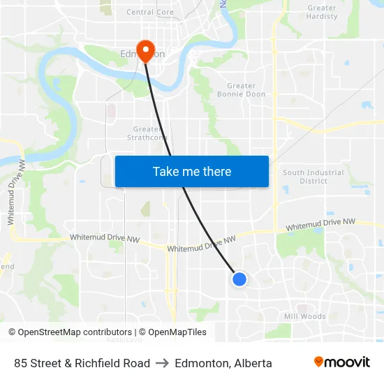 85 Street & Richfield Road to Edmonton, Alberta map