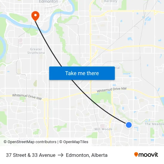 37 Street & 33 Avenue to Edmonton, Alberta map