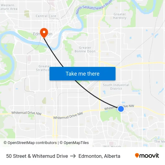 50 Street & Whitemud Drive to Edmonton, Alberta map
