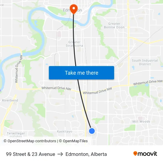 99 Street & 23 Avenue to Edmonton, Alberta map