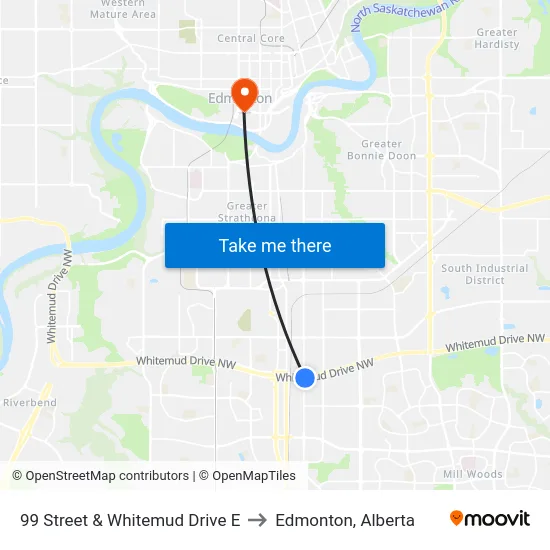 99 Street & Whitemud Drive E to Edmonton, Alberta map