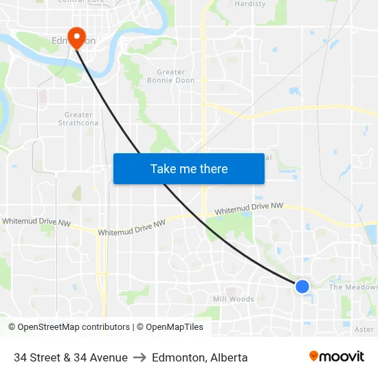 34 Street & 34 Avenue to Edmonton, Alberta map