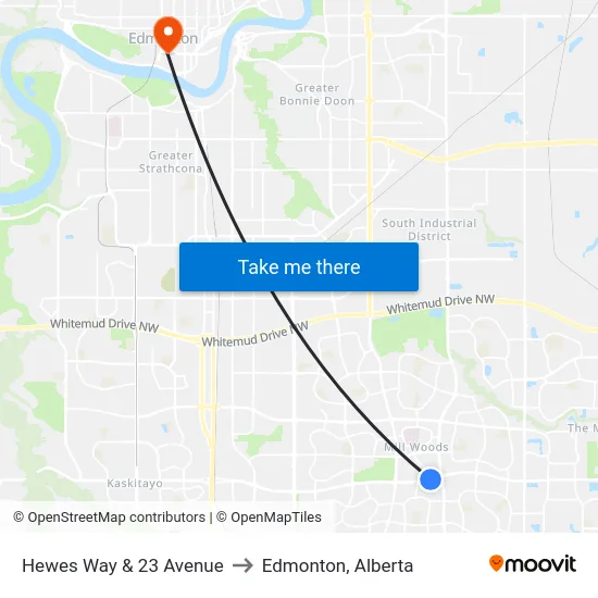 Hewes Way & 23 Avenue to Edmonton, Alberta map