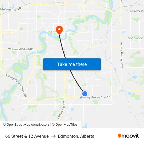66 Street & 12 Avenue to Edmonton, Alberta map