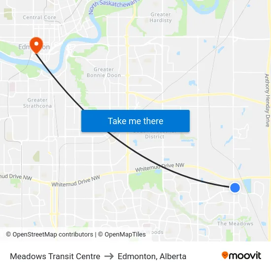 Meadows Transit Centre to Edmonton, Alberta map