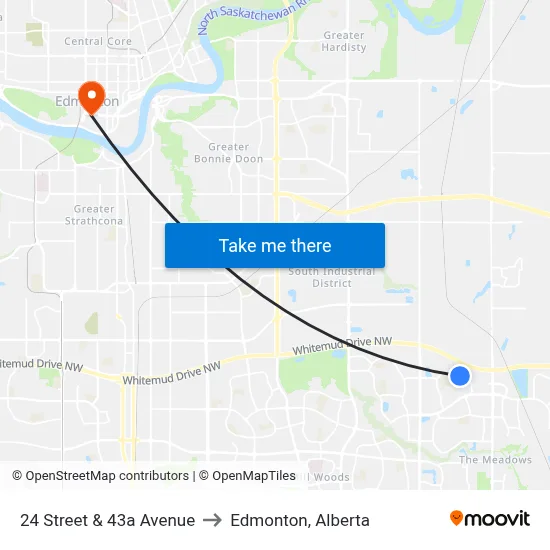 24 Street & 43a Avenue to Edmonton, Alberta map