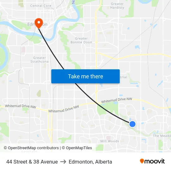 44 Street & 38 Avenue to Edmonton, Alberta map
