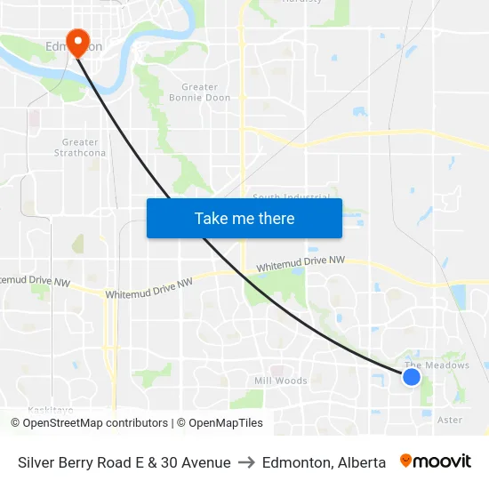 Silver Berry Road E & 30 Avenue to Edmonton, Alberta map