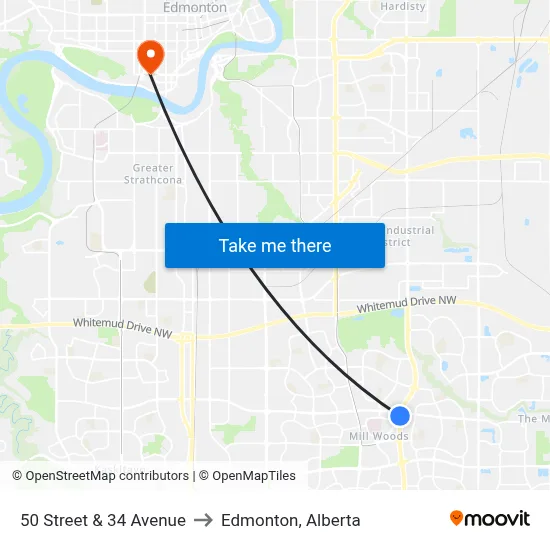 50 Street & 34 Avenue to Edmonton, Alberta map