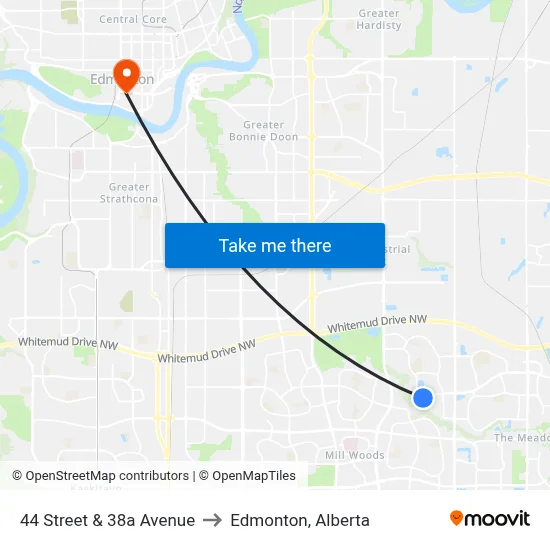 44 Street & 38a Avenue to Edmonton, Alberta map