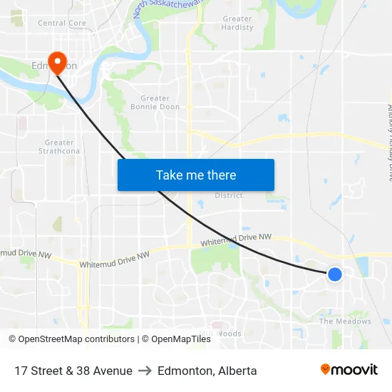 17 Street & 38 Avenue to Edmonton, Alberta map