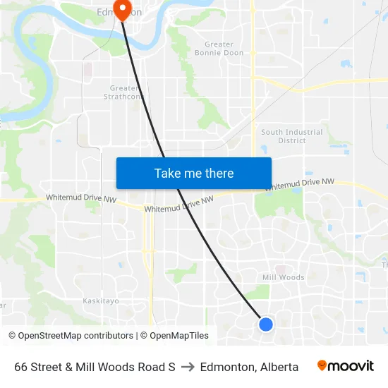 66 Street & Mill Woods Road S to Edmonton, Alberta map