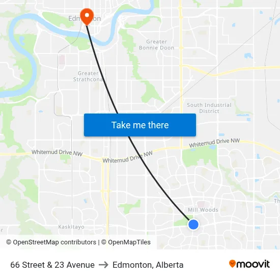 66 Street & 23 Avenue to Edmonton, Alberta map