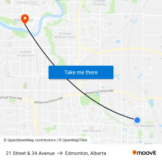 21 Street & 34 Avenue to Edmonton, Alberta map