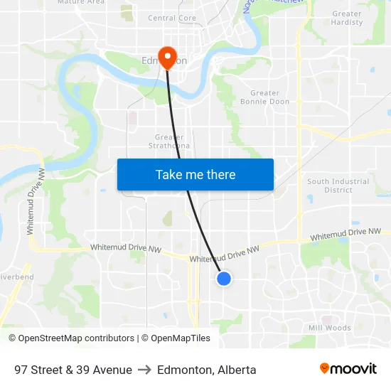 97 Street & 39 Avenue to Edmonton, Alberta map