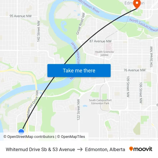 Whitemud Drive Sb & 53 Avenue to Edmonton, Alberta map