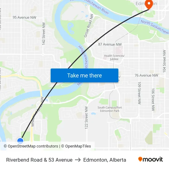 Riverbend Road & 53 Avenue to Edmonton, Alberta map