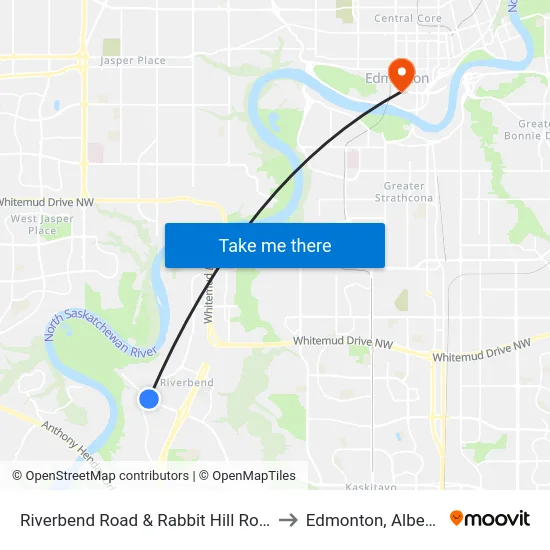 Riverbend Road & Rabbit Hill Road to Edmonton, Alberta map