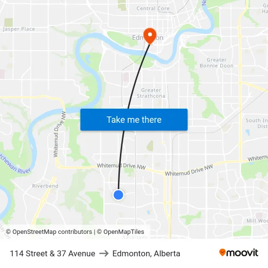 114 Street & 37 Avenue to Edmonton, Alberta map