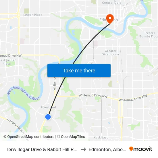 Terwillegar Drive & Rabbit Hill Road to Edmonton, Alberta map