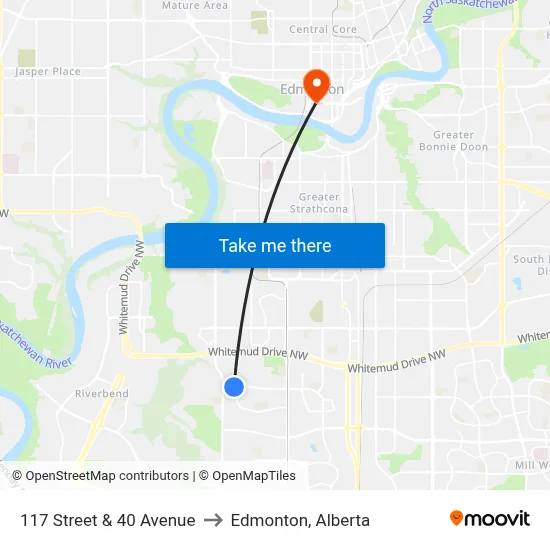 117 Street & 40 Avenue to Edmonton, Alberta map