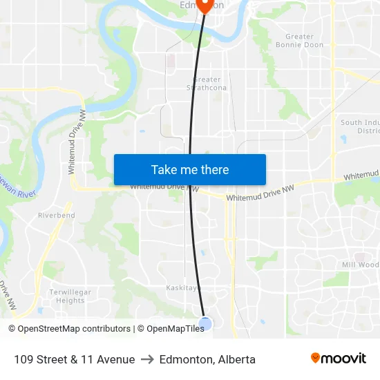 109 Street & 11 Avenue to Edmonton, Alberta map