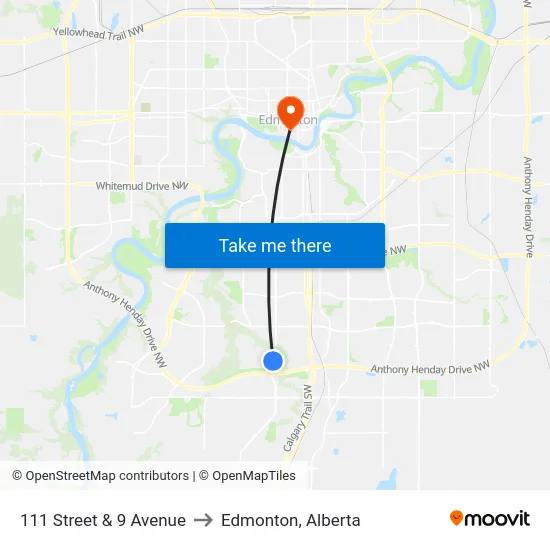 111 Street & 9 Avenue to Edmonton, Alberta map