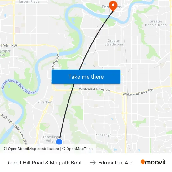 Rabbit Hill Road & Magrath Boulevard to Edmonton, Alberta map
