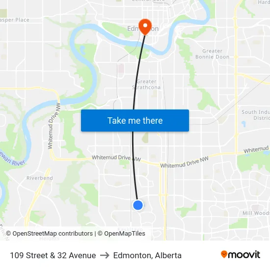 109 Street & 32 Avenue to Edmonton, Alberta map