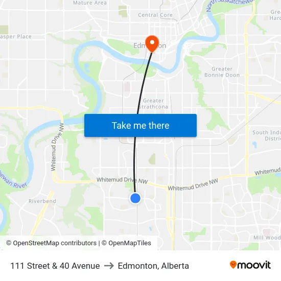 111 Street & 40 Avenue to Edmonton, Alberta map