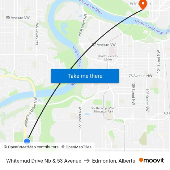 Whitemud Drive Nb & 53 Avenue to Edmonton, Alberta map