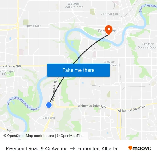 Riverbend Road & 45 Avenue to Edmonton, Alberta map
