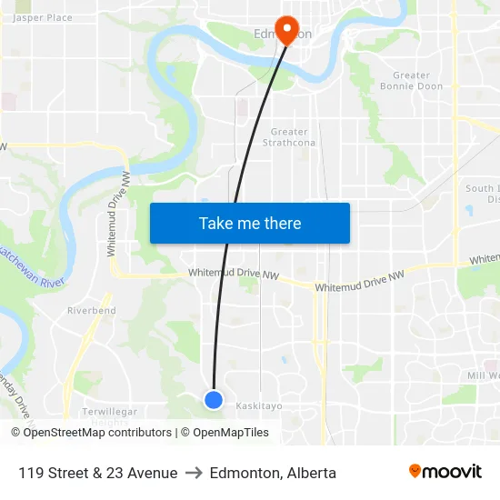 119 Street & 23 Avenue to Edmonton, Alberta map