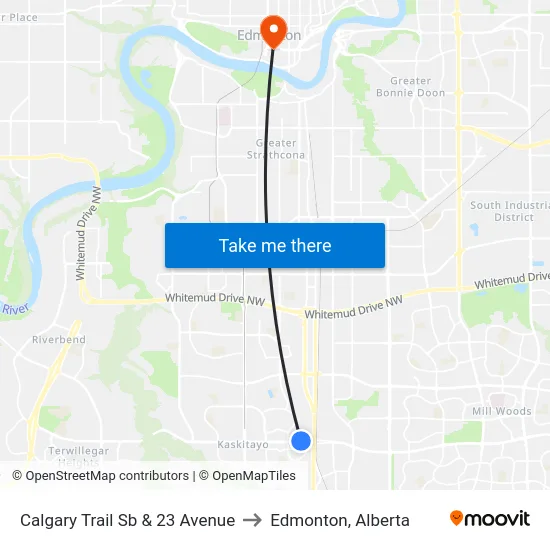 Calgary Trail Sb & 23 Avenue to Edmonton, Alberta map
